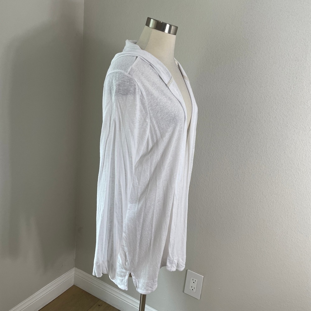 Sigrid Olsen Womens Plus 2X White Linen Blend Hooded Open Front Cardigan - Picture 8 of 10
